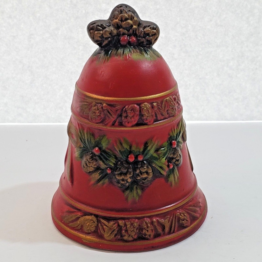 Vintage Napcoware Red Christmas Bell Decoration Mistletoe Holly X-8655 Japan